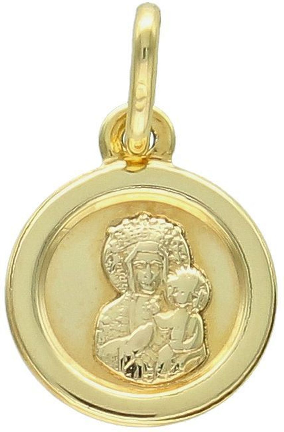 Złota zawieszka okrągły medalik Matka Boska Częstochowska ZA 2206 333. Piękny medalik o bogatej symbolice religijnej w okrągłym kształcie. Złota zawieszka wykonana z wysokiej jakości złota 1.jpg